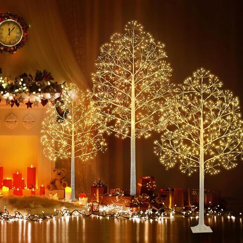 4/5/6 FT Lighted Birch Trees Set of 3,Warm White,for Christmas Home Decorations,Indoor and Outdoor Use,150/200/300 LED Lights,6/18 Hrs Timer,Plug-in Required,9.8 ft Cord in Saudi Arabia