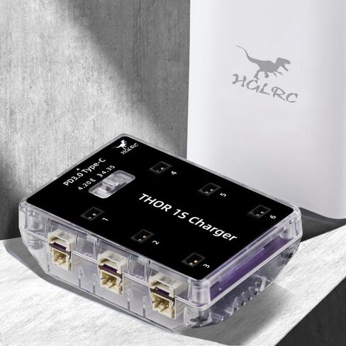 HGLRC Thor 1S شاحن V2 1S LiPo شاحن بطارية لوح 6 منافذ Type-C شاحن محمول 4.35V 1A 1S LiHV شاحن مع موصل BT2.0/ PH2.0 لبطارية ليبو 1S RC بدون طيار كوادكوبتر in Kuwait