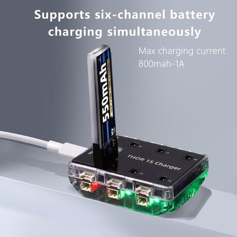 HGLRC Thor 1S شاحن V2 1S LiPo شاحن بطارية لوح 6 منافذ Type-C شاحن محمول 4.35V 1A 1S LiHV شاحن مع موصل BT2.0/ PH2.0 لبطارية ليبو 1S RC بدون طيار كوادكوبتر in Kuwait