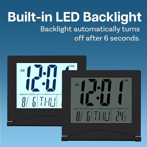 ساعة MMOBIEL الرقمية LCD منبه للسفر قابلة للطي مع إضاءة خلفية - ساعة رقمية مع مؤشر اليوم والتاريخ ودرجة الحرارة - ساعة منبه رقمية للطاولة - ساعة مكتب تعمل بالبطارية - فضي in Kuwait