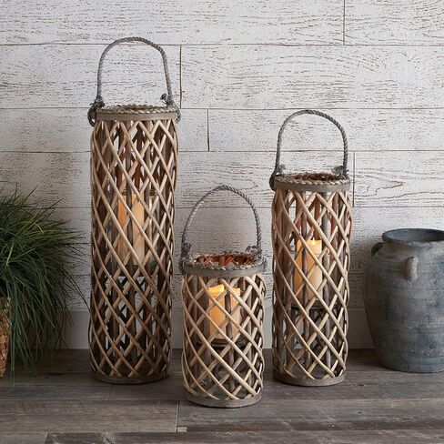 الفانوس السابع والأربعون الرئيسي والنحيف المنسوج مع حامل شموع، متوسط، من الصفصاف in Kuwait