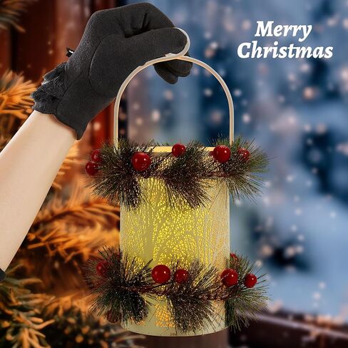 WOODEXPE 2Pcs Christmas Lantern Metal with Flameless Candle, Decorative Hanging Lantern for Indoor Outdoor Decoration Festive Holiday Party Gift (Christmas Tree) in Saudi Arabia