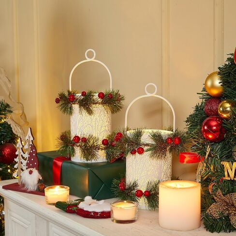 WOODEXPE 2Pcs Christmas Lantern Metal with Flameless Candle, Decorative Hanging Lantern for Indoor Outdoor Decoration Festive Holiday Party Gift (Christmas Tree) in Saudi Arabia
