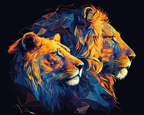 Paint by Numbers Kit for Adults, A Couple of Lion and Lioness Paint by Number, Triangle Shards Style Adult Paint by Number Kits, Adults' Paint-by-Number Kits, 16X20 Inch Flameless Paint by Numbers Kit in Saudi Arabia