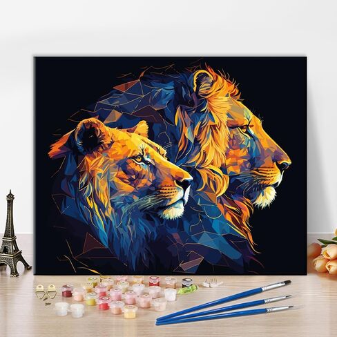 Paint by Numbers Kit for Adults, A Couple of Lion and Lioness Paint by Number, Triangle Shards Style Adult Paint by Number Kits, Adults' Paint-by-Number Kits, 16X20 Inch Flameless Paint by Numbers Kit in Saudi Arabia