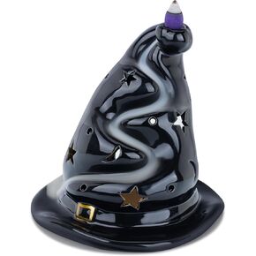 ZenBless Waterfall Incense Holder Sage and Palo Santo Burner for Burning,Wizard Hat Shape Ceramic Ash Catcher Tray for Halloween Decor Meditation Yoga Room