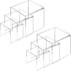 6 Pcs Clear Acrylic Display Risers 2 Sets, Square Acrylic Risers Display Stands, 3-Tier Tall Risers for Displays, 0.12" Thick Display Riser for Candy Cupcake Dessert Jewelry Showcase Action Display