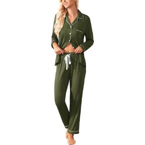 Samring Pajamas Women's Long Sleeve Sleepwear Button Down Pj Sets Soft Loungewear Pajama Set for Women S-XXL