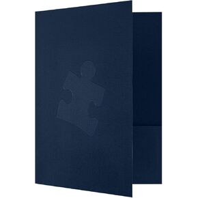 LUXPaper 9" x 12" Presentation Folders | Two Pocket | Embossed Puzzle Piece | Nautical Blue Linen | 100lb. Cover | 25 Qty