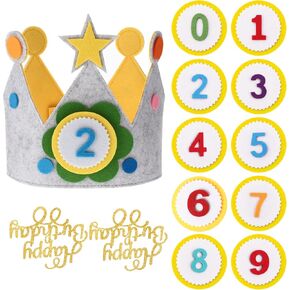 Felt Crown Birthday Hats for Kids 3D Stickers Fabric Crown Birthday Crown Hat with Numbers Children's Fabric Hat 0-9 Replaceable Numbers Birthday Cake Hat Party Decorations for Kids Birthday