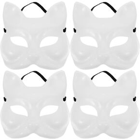 4pcs Therian Mask Fox Cat White Blank Mask Hand Painted Animal Face Mask Dance Makeup Face Cover Diy Paintable Plain Masquerade Mask with Elastic Band for Party Favor