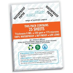 WATERPROOF PAPER | 50 SHEETS, THICKNESS 8 MIL 150 LB, SYNTHETIC PAPER, 8.5X11 from HIGHH IMAGE | PRINT WITH LASER PRINTERS | OFFICE PRINTERS