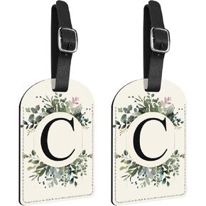 2 Pack Initial Letter Luggage Tag Monogram Tag PU Leather Monogrammed Suitcase Tags Cute Leaves Aesthetic Travel Bag Labels for Women Girls(Letter-B)