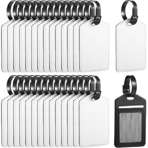 30 PCS Sublimation Luggage Tags for Suitcases, Blank Leather Suitcase Tags with Card Inserts, Heat Transfer Travel Bag Tags with Snap, Leather Sublimation Blank DIY Suitcase Name Tag