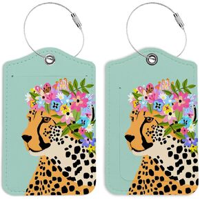 Green Flowers Zebra Luggage Tags for Suitcases, Preppy Luggage Tag, Back to School for Students, Trendy Girly 2 Pack Travel Luggage Tag, Teen Girls Gifts Suitcase Tags