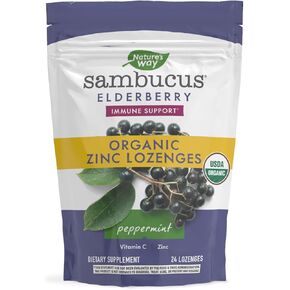 Nature's Way Sambucus Zinc Lozenges with Elderberry and Vitamin C, Mint Flavor 24 Each (Pack of 3)