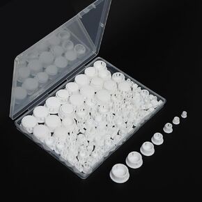 7 Sizes 130 Pcs Plastic Hole Plugs, White Plugs, 1/4“, 5/16“, 3/8“, 1/2“, 5/8“, 3/4“, 7/8“, Screw Covers Snap in Locking Hole Plugs, for Kitchen Cabinet Furniture