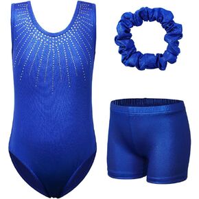 BAOHULU Gymnastics Leotards for Girls with Matching Shorts Shiny Jewels Open Back Kids Athletic Apperal