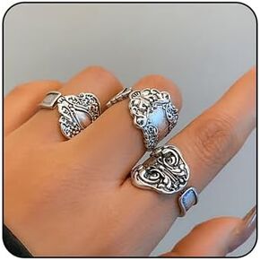 Vintage Knuckle Rings Set for Women Bohemian Retro Hollow Carved Flower Rings Boho Stackable Chunky Rings Set Y2k Ring Statement Rings Vintage Bohemian Style Jewelry for Women