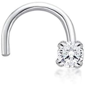 Lavari Jewelers 20 Gauge Curved Screw Nose Ring for Women in 14k White or Yellow Gold with 0.01 to 0.07 Carat Genuine Diamond