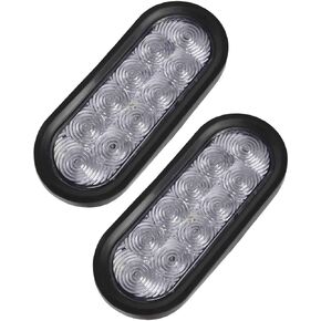 cciyu 2pcs 6 Inch Oval LED Trailer Tail Lights 10 LED White 6" Oval Led Stop Turn Tail Lights Brake Reverse Back Up Trailer Lights w/Flush Mount Grommets Plugs Waterproof for RV Truck Bus 12V
