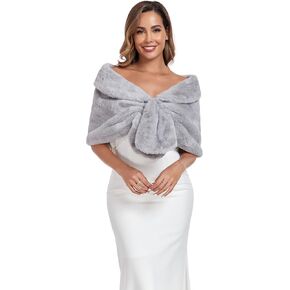 Faux Fur Shawl Wrap Stole Shrug Winter Bridal Wedding Scarf Wrap Evening Party Cover Up for Women
