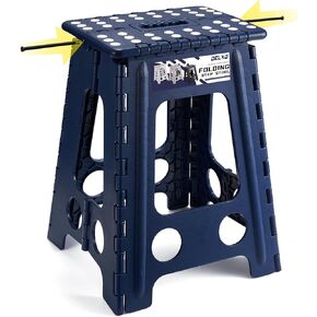 Delxo 16" Folding Step Stool in Black,1 Pack Premium Heavy Duty Foldable Stool for Adults,Portable Collapsible Plastic Step Stool,Non Slip Folding Stools for Kitchen Bathroom Bedroom Up to 300LBS