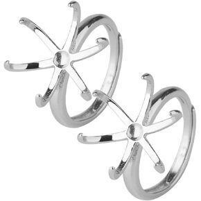 2Pcs 6 Claw Ring Base Blank Prong Claw Ring Base Adjustable Brass Ring Bases Prong Ring Settings Adjustable Finger Ring Setting for 12-16mm Gemstones Setting DIY Jewelry Making, Silver