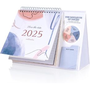 CAGIE Desk Calendar 2025 Standing Flip, Small Desk Calendar 2025 Stand up Desk Calendar from Jan 2025 - Dec 2025, Desktop Calendar 2025 with Sticky Notes and Roulette, 9.5"×7.2", Bloomy Flowers Pink