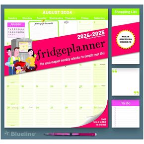 Blueline® 2025 Fridgeplanner™ Monthly Magnet Calendar, 17 Months, August 2024 to December 2025, Maxi Magnetized, 14" x 13.5", English (C174110A-25)