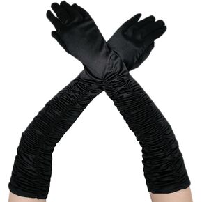 Women Satin Long Evening Gloves Retro Arm Sleeves for Ladies Bridal Wedding Opera 1920s Party