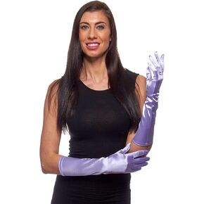 Shiny Stretch Satin Dress Gloves Below-The-Elbow Length 8BL - Lavender