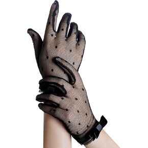 Women Short Lace Elegant Ladies Gloves Wedding Dinner Opera Tea Party Glove Girl Bow Prom Evening Dress Gloves Black
