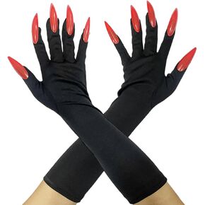 AUOCATTAIL Halloween Cat Woman Claw Red Long Nail Gloves Paw Gloves with Nails Fingernails Black Dress up Costume Gloves Halloween Prop Wolf Claws Glove for Halloween Cosplay Carnival Costume Party