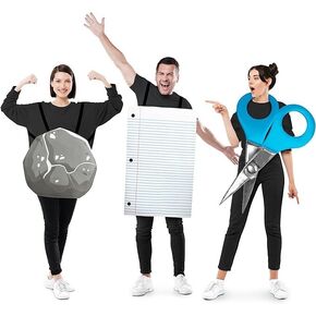 Rock Paper Scissors Costume, Family Halloween Costume for 3-4 People, Funny Trio Group Costume,Three Person Halloween Costume