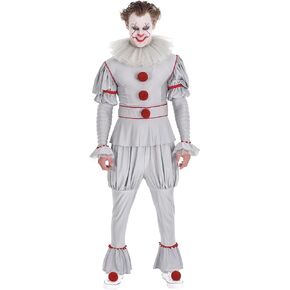 Party City Pennywise Costume for Adults, It Chapter Two - Horror Costume Includes Jumpsuit, Mesh Collar, & Pom Pom Accessories for Shoes - Costumes for Halloween, Birthday Parties, & Themed Events