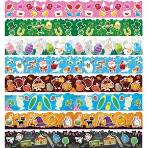 Zonon 64 Pieces Thanksgiving Christmas Bulletin Board Borders Holiday Classroom Bulletin Borders Decorations Self Adhesive Strip Labels for Classroom Party Supplies