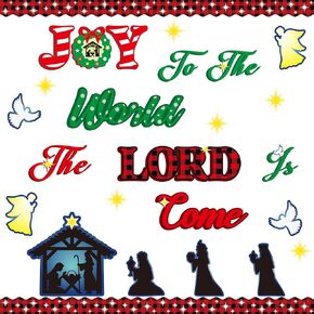 90Pcs Christmas Nativity Christian Bulletin Board Decoration Set Joy to The World The Lord is Come Christmas Cutout Name Tags Faith Religious Sunday Wall Decor for Classroom Preschool Chalkboard