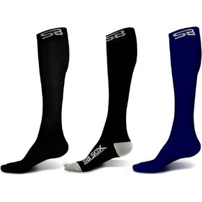 3 Pairs Size Medium Compression Socks (Solid Black + Black/Gray + Solid Navy)