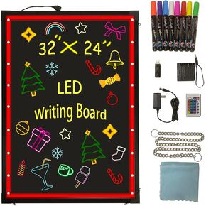 لوحة كتابة رسائل LED مضيئة، 32 بوصة × 24 بوصة، لوحة سبورة وامضة قابلة للمسح بتأثير نيون مع جهاز تحكم عن بعد و8 صانعات فلورسنت لحفلات الزفاف والمتجر والمقهى والبارات والترويج in Kuwait