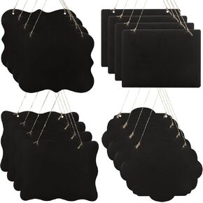 CertBuy 16 Pack Hanging Chalkboard Signs, Double-Sided Chalkboard Sign with String, Erasable Message Board Sign for Wedding, Bar, Cafe, Restaurant, Memo Message Sign, Party Decorations (4 Shapes)