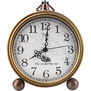 Vintage Alarm Clock, Silent Non Ticking Desk Clock, Battery Operated Small Table Clock, Decorative Round Analog Clock for Bedroom, Living Room (Blue)