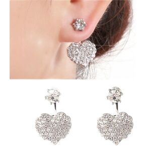 Jumwrit Rhinestone Stud Earrings Front Back Ear Jacket Earrings Heart Dangle Earrings Love Earrings for Women Girls Simple Ear Jacket Earrings（Gold）