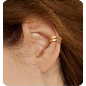 JeryWe Ear Cuff Earrings for Women Non Piercing - 14K Gold Plated Huggie Hoop, Clip On Elegant Ear Clips, Cartilage Wrap, Fashionable Fake Earring Cuffs for Non Pierced Ears 2PCS