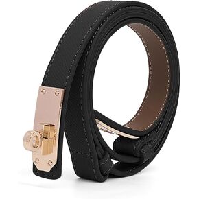 Women's Thin Leather Belts with Turn Lock Buckle,Belt Women Adjustable for Pants Dresses Jeans Coats