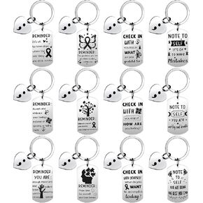 12Pcs Little Reminders Keychains Mental Health Keychains Inspirational Affirmation Motivational Keychain Self Love You Are Enough Keychain Mental Health Gifts for Women Men Coworkers Teacher