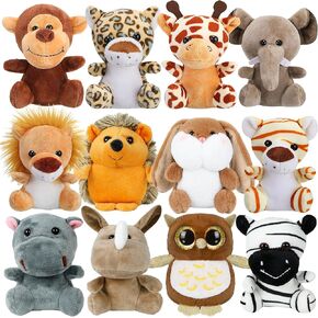 Arrozon 12 Pcs Small Stuffed Animals Bulk, Mini Stuffed Forest Animals for Kids, 4 Inch Jungle Cute Plush Animals, for Animal Theme Party and Baby Shower Decor