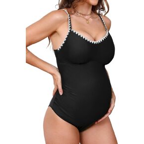 CUPSHE Women's Maternity One Piece Swimsuit Adjustable Strap Ruched Shell Stitched Back Cutout Bathing Suit for Pregnancy