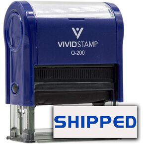 Shipped Self Inking Rubber Stamp (Blue Ink) - Medium
