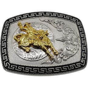 WMG Bull Rider Cowboy Rodeo Western Large Gold Tone Cowboy Riding Bull Unisex Fashion Belt Buckle